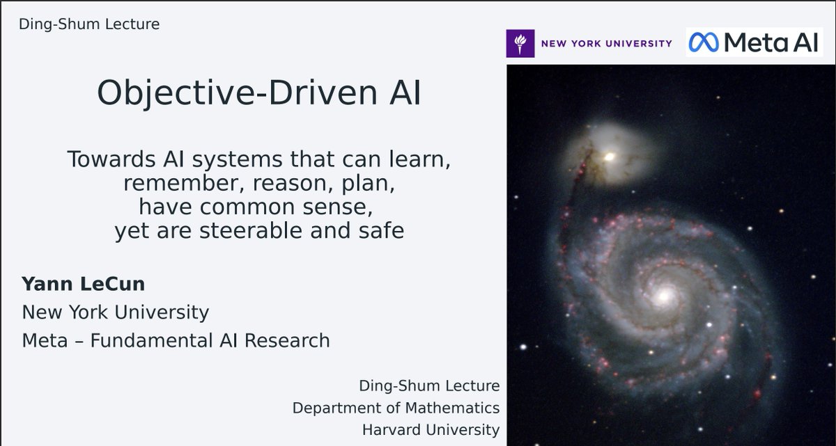 Yann LeCun @ylecun delivered a lecture on Objective-Driven AI. He began with a reality check: 'Machine Learning falls short compared to humans and animals!' Here's his insight on constructing AI systems that learn, reason, plan, and prioritize safety: 1/5