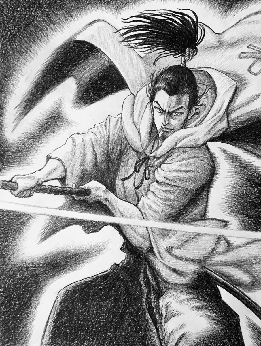 ワンパンマンのアトミック侍を鉛筆で描いた過去作。奥義「アトミック斬