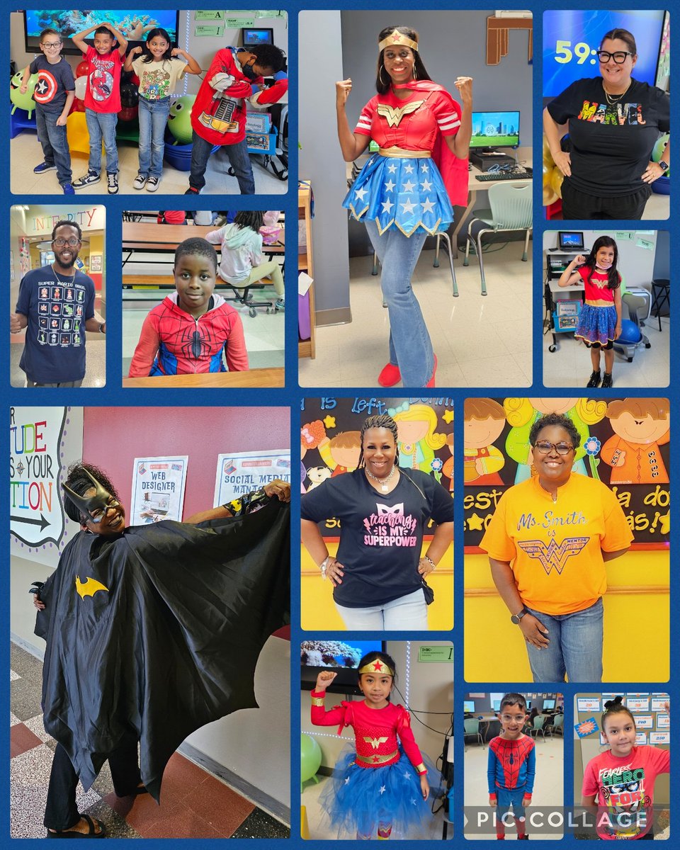 Fun Friday celebrating Month of the Military Child Spirit Week- 'Superheroes' Day by wearing our favorite superhero look. #SuperheroesHISD @HISD_Wraparound