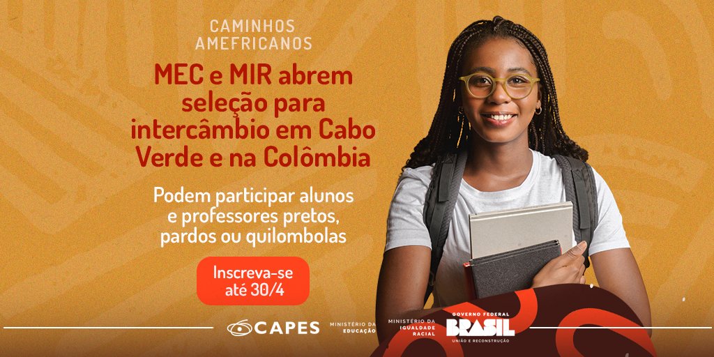 Estão abertas as inscrições para o segundo edital conjunto nº 1/2024 do #CaminhosAmefricanos: Programa de Intercâmbios Sul-Sul começou na segunda-feira, 1º de abril. As candidaturas devem ser apresentadas até 30 de abril pelo Sicapes. capes.gov.br/WlAV5