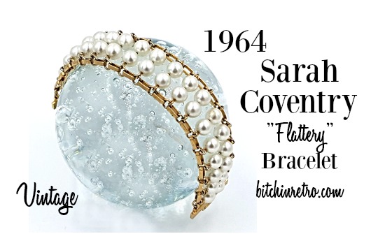 Circa 1964 'Flattery' this #vintage #SarahCoventry bracelet will be a go-to staple in your wardrobe. A double row of #pearls are secured by slinky gold chain edges. A very #prettyduo  and classic #bracelet that will go with everything.

#bitchinretro #wow

bitchinretro.com/products/sarah…