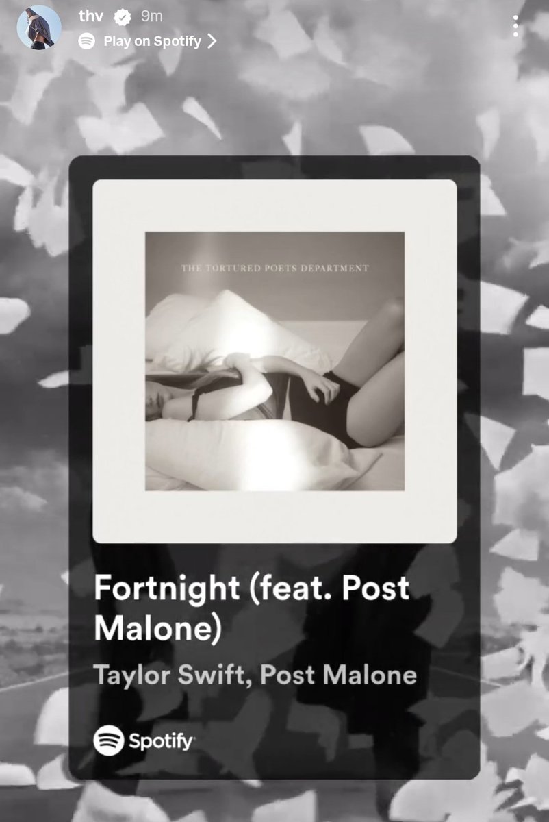 📲| Kim Taehyung listening to Taylor Swift's 'Fortnight' feat. Post Malone on Spotify.