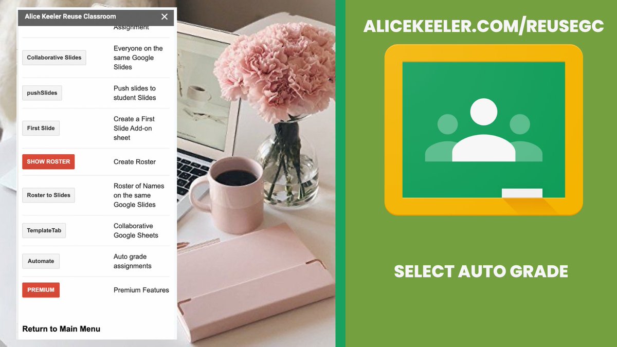 🤖Score your assignments automatically 

📝 with alicekeeler.com/reusegc 

📚in #GoogleClassroom 

#GoogleEDU
