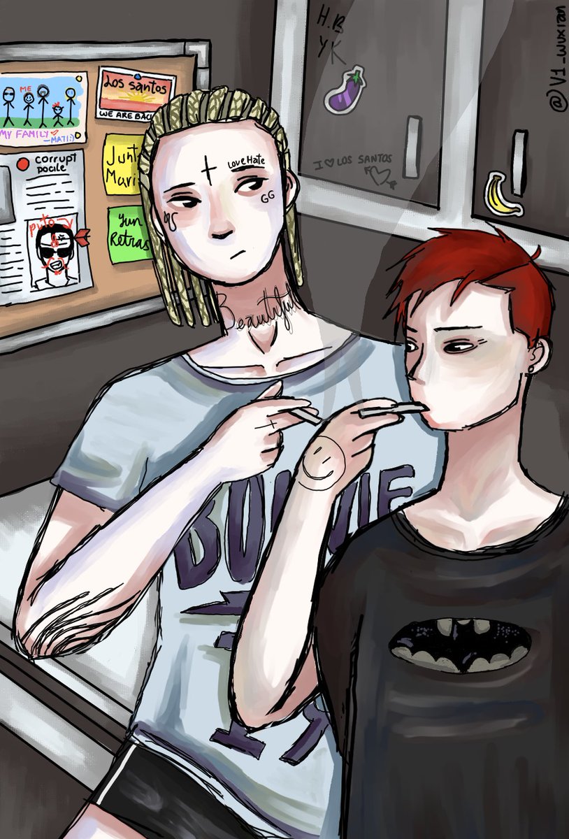 wuxian0w0's tweet photo. Dibujito de Yun y huntel ☀️🚬
Se ven cansados pero canon se levantan a las 11 am 🫵🏻
#Yunkalahari #Hunterbrooks #spainrp #spainrpfanart https://t.co/tfhpy1w0yM