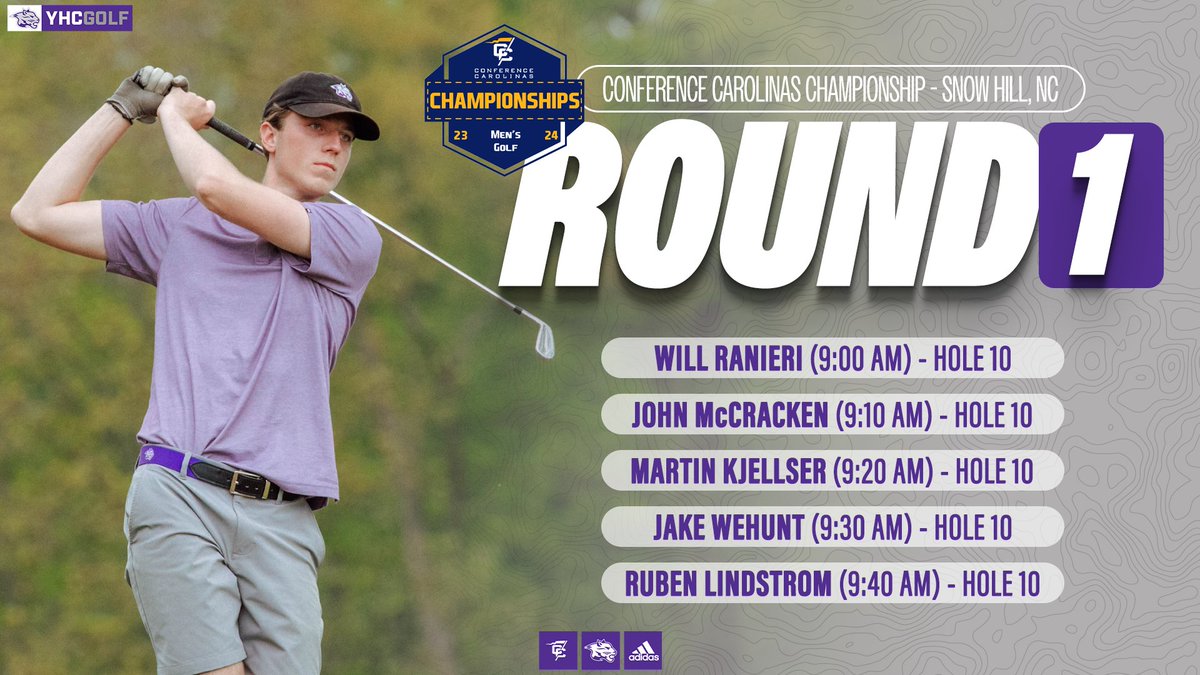 YHC_Golf's tweet photo. Men's Golf is locked in and ready for Round 1 of the @ConfCarolinas Men's Golf Championship at Cutter Creek Golf Club in Snow Hill, NC! #DefendTheDen https://t.co/IuGqKPiGpy