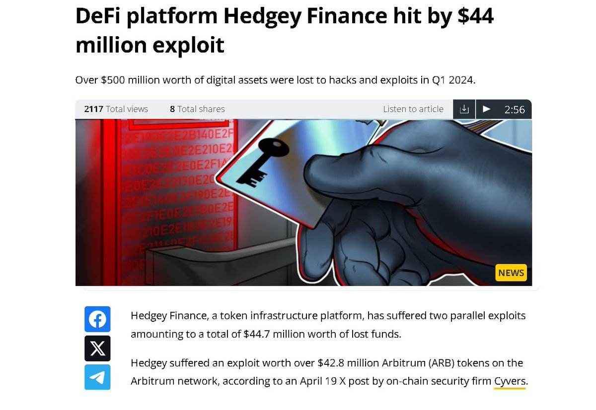 Hayess5178's tweet photo. Over $500 million worth of digital assets were lost to hacks and exploits in Q1 2024😱. 
🔗#DeFi platform Hedgey Finance hit by $44 million exploit https://t.co/xq3ROocNMT via @Cointelegraph

Projects like #BlockDefend #AI want to help solve this problem and help keep us safe. $DEFEND @blockdefendai proactively protects you from malicious smart contracts and phishing websites and warns you not to fall into a scam🚨. Blockdefend aim to change #Web3 security by providing cutting-edge solutions that empower users to navigate the decentralized landscape confidently👍.

Site https://t.co/qZtP8zOLw5
Telegram https://t.co/tFJ4dswvuD
X (Twitter) https://t.co/F7Yc0N11wH
Chart https://t.co/ID3PrpVIjA
Whitepaper https://t.co/wpbadjDh1B
CA: 0x9511ff502f982643935a39206f98a6c18d4527cf