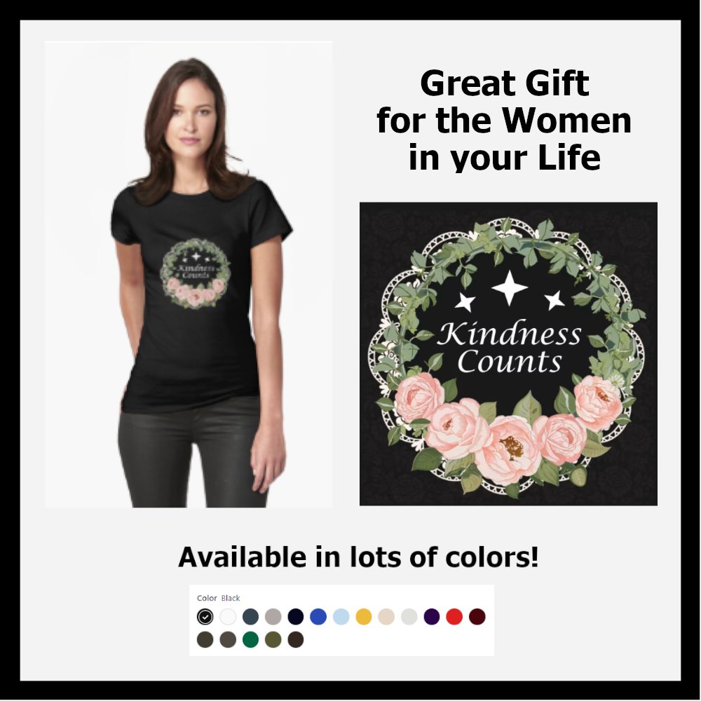 👕👚🥋 FLORAL GRAPHIC T-SHIRTS 🥋👚👕
Roses, Leaves & Lace Wreath - Kindness Counts
Great gift for the women in your life
redbubble.com/studio/promote…
#graphictshirts, #funnytshirts, #inspirationaltshirts, 
#floralgraphics, #floraltshirts, #tshirtsforwomen