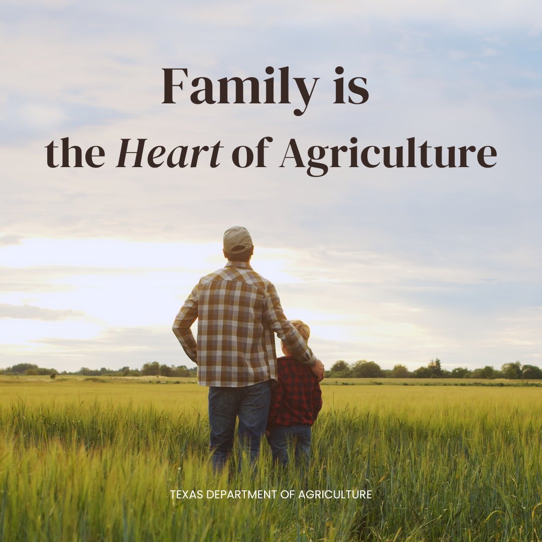 Family is truly the heart of agriculture. Across the nation, 97% of farms and ranches are family-owned. Commissioner Miller would like to thank the families that work the land and play a vital role in all of our lives #TexasAgricultureMatters