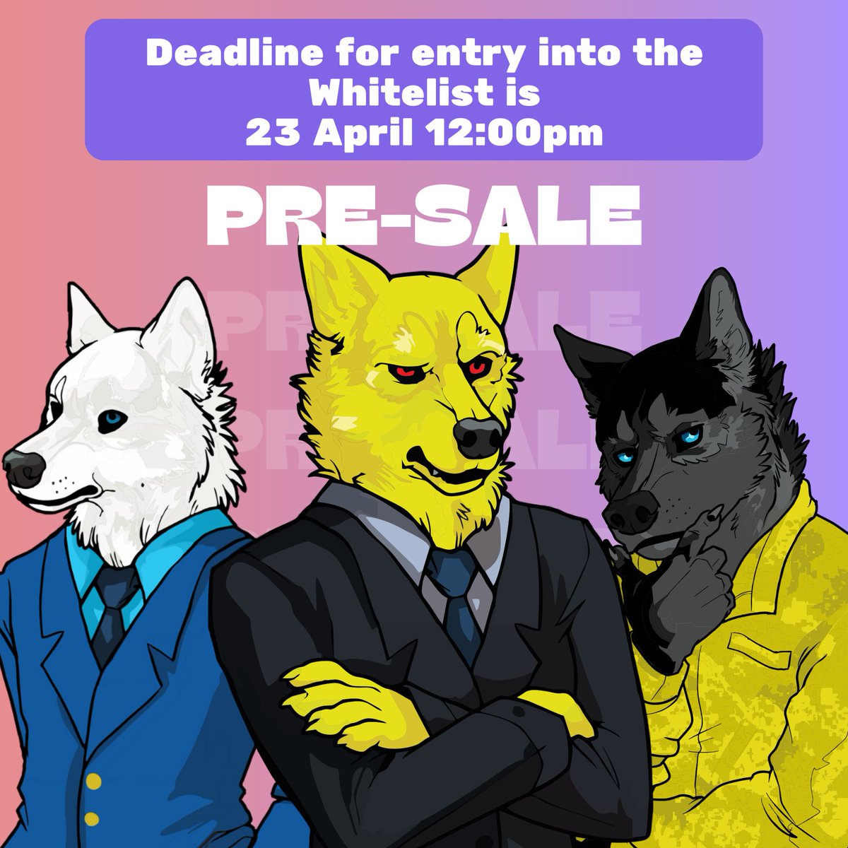 BusinessWolfNFT's tweet photo. 🏆Hurry don't miss this opportunity.🔔

⏰Deadline for entry into the Whitelist is 23 April 12:00pm - OPENSEA

PRE-SALE LINK: https://t.co/AseqMnq8Dm

🔹Presale price for WL: 0.014 $ETH
🔹Public stage: 0.035 $ETH
Rules for entering WL:
✅ Drop your address ( $ETH) in the comments
✅Follow @BusinessWolfNFT
✅Like ❤️ and RT
 ⏰Time:
 📌20 April 2024 at 12:00pm: Pre-sales opening
 📌24 April 2024 at 10.00pm: Public sale made official.

#presalecrypto #NFT #NFTCommuntiy #NFTcollectibles