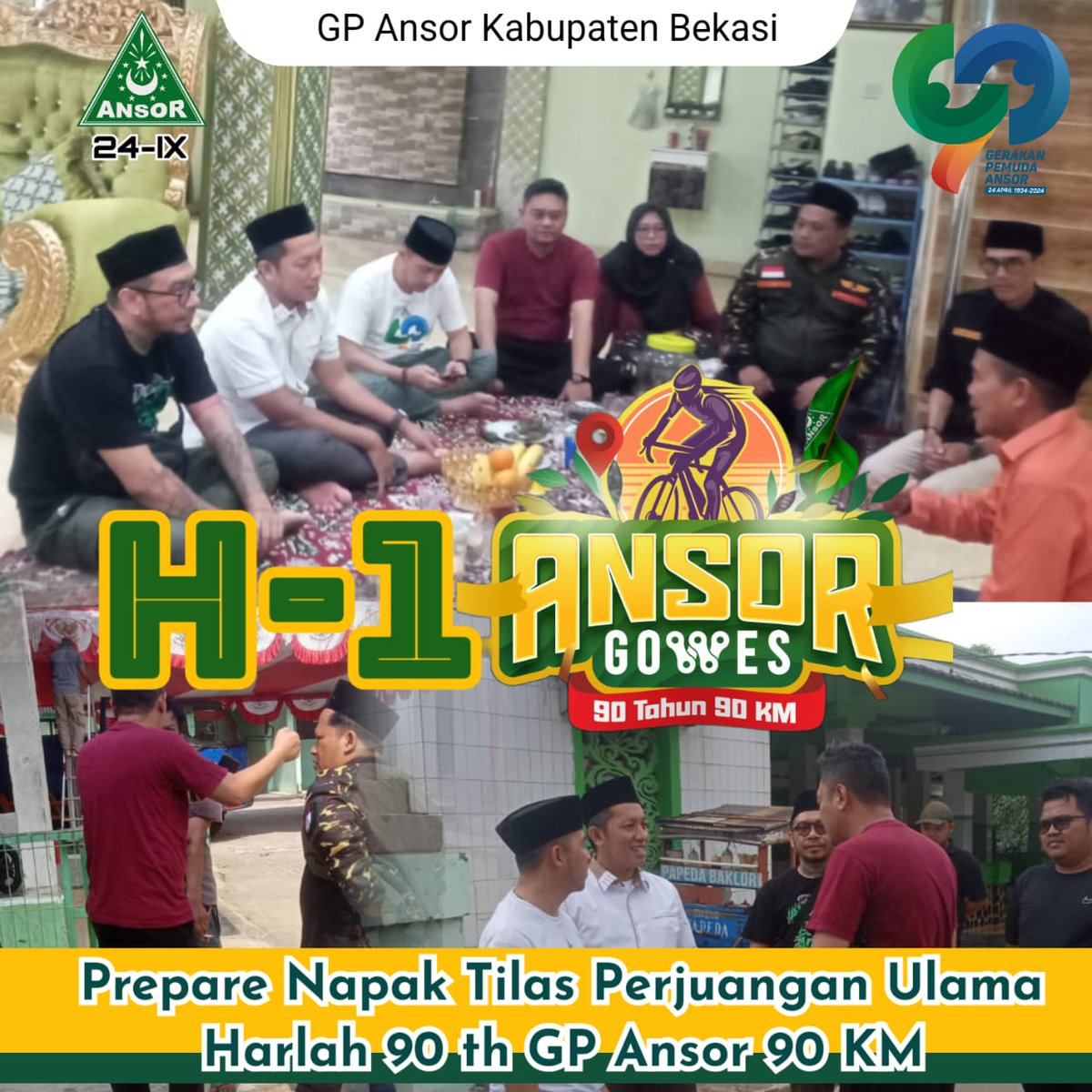 Garis Finish #GowesAnsor90 sudah siap di #MamaCibogo Cibarusah Kab.Bekasi #Harlah90Ansor