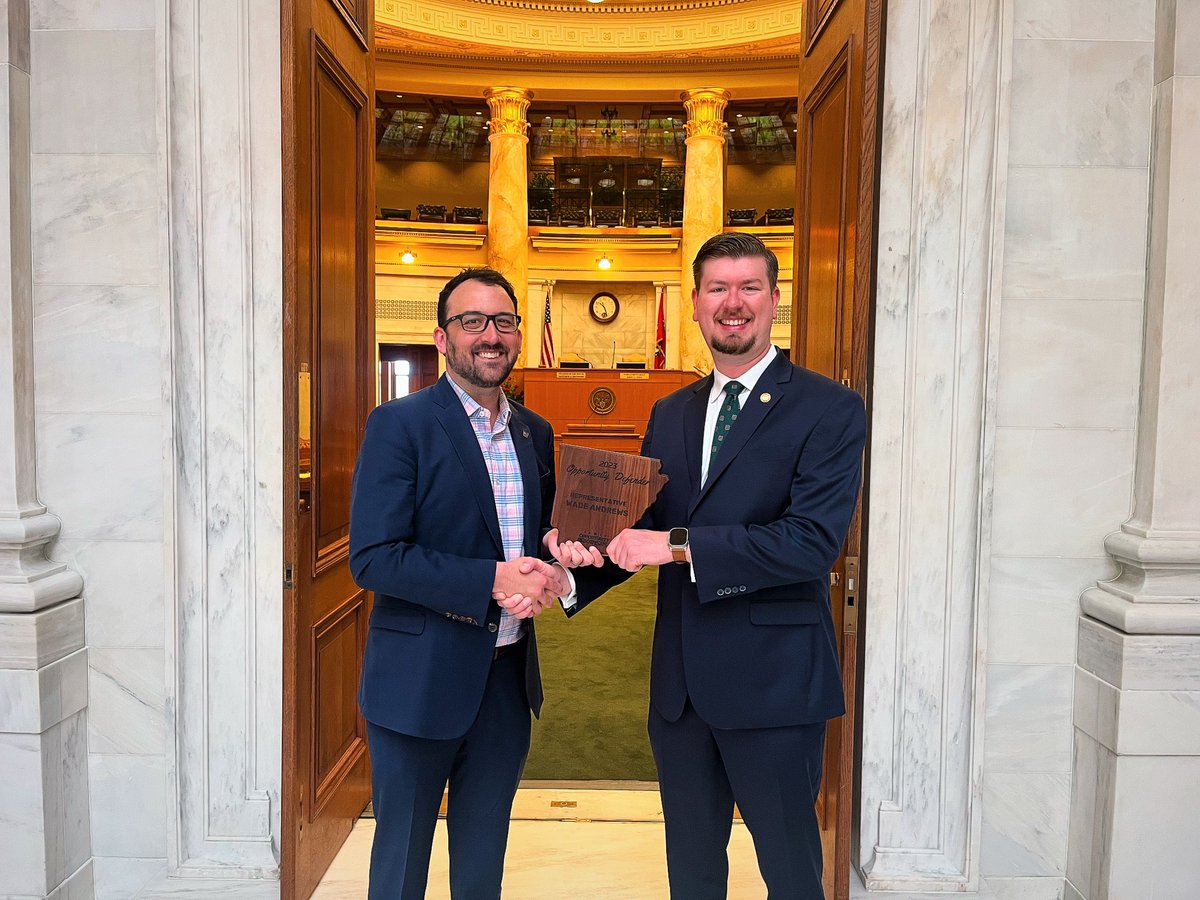 Congrats as well to my friend Rep. @Wade_Andrews_ for his @opparkansas award! Your 91% score as a freshman legislator is truly impressive. Thank you for fighting for the next generation to inherit an even better Arkansas than we did. Congrats on this huge achievement! #arkansas