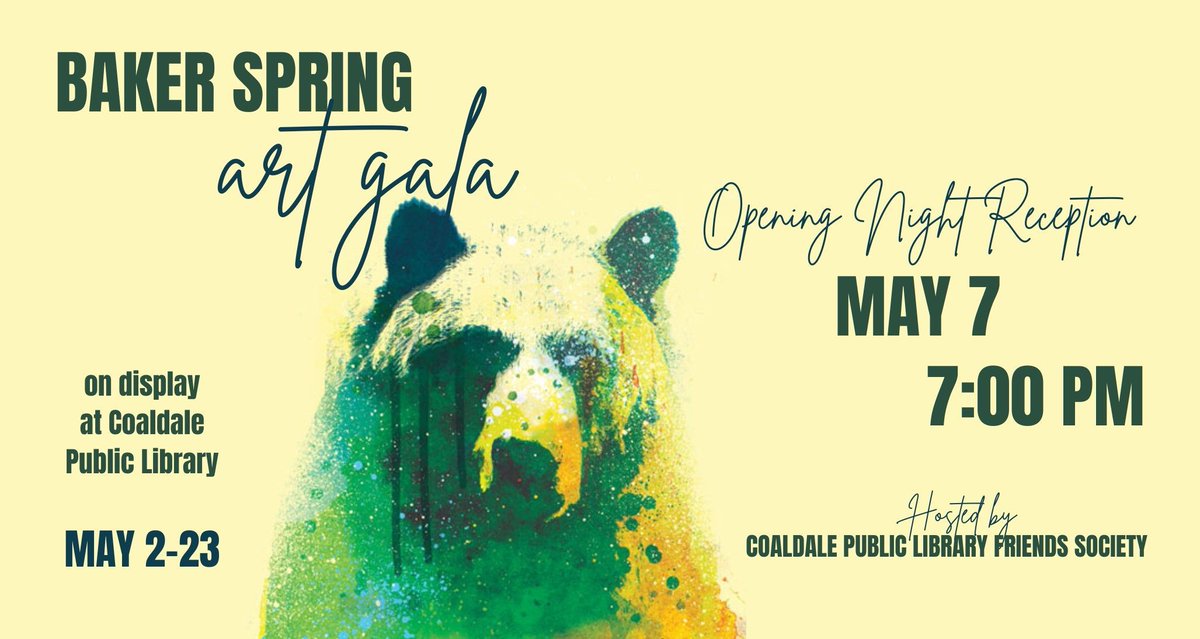 The R I Baker Spring Art Gala will be held May 7 at 7:00pm at the Coaldale Public Library. Mark your calendars and come support some fantastic student art! Bring cash if you'd like to purchase student art.