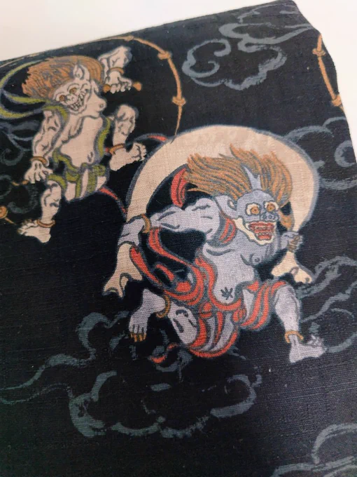 風神雷神柄の生地で名古屋帯を作ったよ～#普段着物 