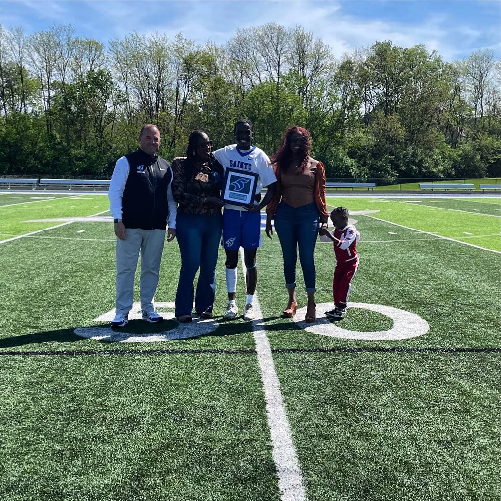 Today we honored men's lacrosse senior Donahugh Simpson. Thank you for all your hard work and dedication. Good luck in the future! @TMUMensLacrosse #LetsGoSaints