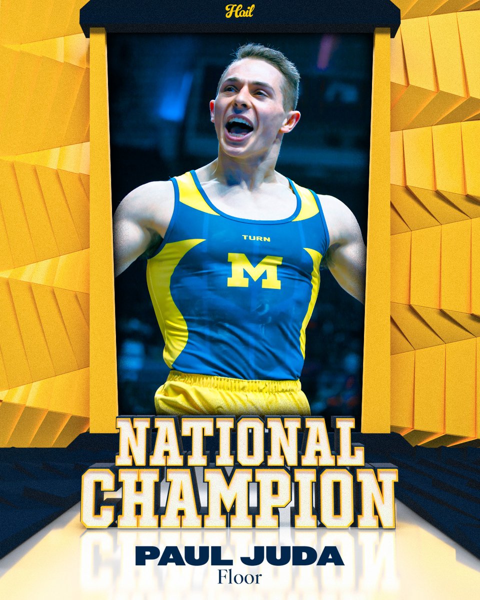 UMichGym's tweet photo. 𝙽𝙲𝙰𝙰 𝙵𝙻𝙾𝙾𝚁 𝙴𝚇𝙴𝚁𝙲𝙸𝚂𝙴 𝙲𝙷𝙰𝙼𝙿𝙸𝙾𝙽

Paul Juda is your 2024 NCAA Champion!

#GoBlue〽️ https://t.co/YBO8mtkUIW