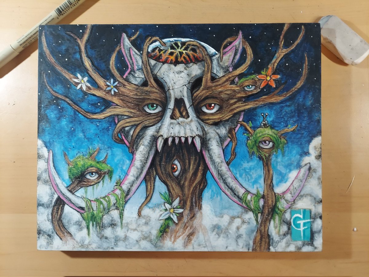 Drexyl303's tweet photo. Another great mystic creation from the Twitch streams, thanks for the crew hanging out after the raid by @paulmaitlandart  you guys are great #art #artistsoninstagram #artwork #artoftheday #artonwood #artofinstagram #weird #weirdart #dryad #dryads #trees #treecreature #treeface https://t.co/aAzk3iG6TB