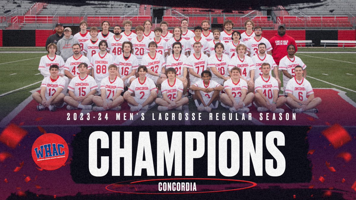 Congratulations to Concordia Men's Lacrosse on claiming its second consecutive WHAC regular season title with a perfect 8-0 season! The Cardinals will be the #1 seed in the upcoming WHAC tournament next week.