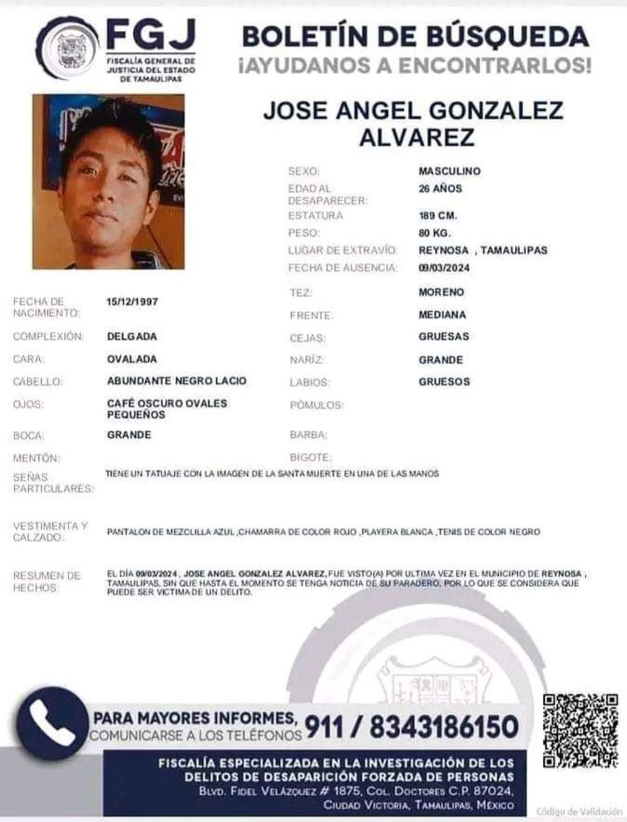 LO REPORTAN CÓMO #DESAPARECIDO EN ÉL MUNICIPIO DE #REYNOSA #TAMAULIPAS #MÉXICO 🇲🇽 SOLICITAN ÉL APOYO DE LA COMUNIDAD PARA LOCALIZARLO LO DEPORTARON POR REYNOSA HACE APROXIMADAMENTE UN MES Y SÉ DESCONOCE DE SU PARADERO. COMPARTE POR FAVOR 🙏🏻