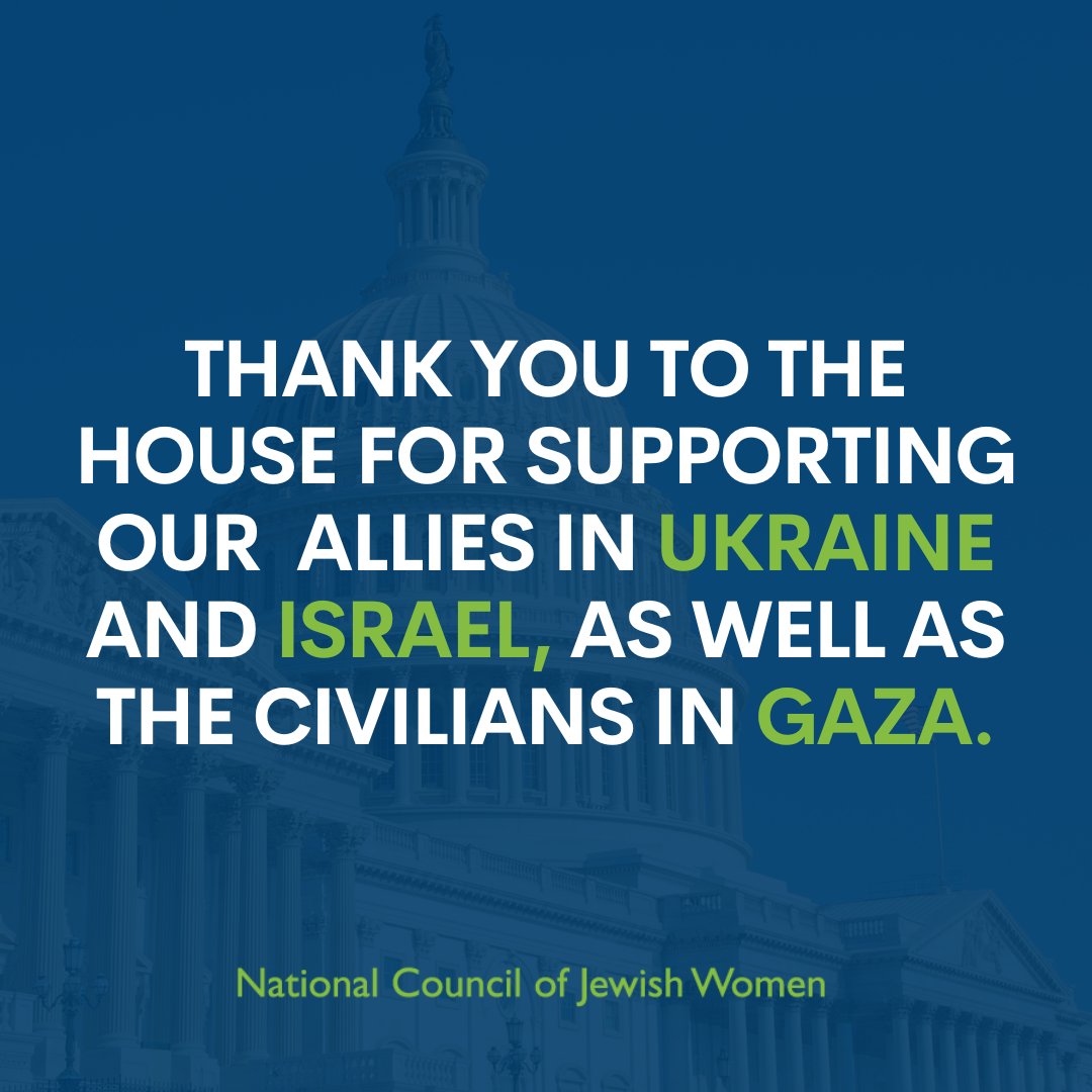 A big thank you to the House for supporting our allies in the Ukraine and Israel, and civilians in Gaza. At both a perilous time for Israel and Ukraine, as well as the people impacted in those regions, financial assistance and economic and humanitarian aid is desperately needed.