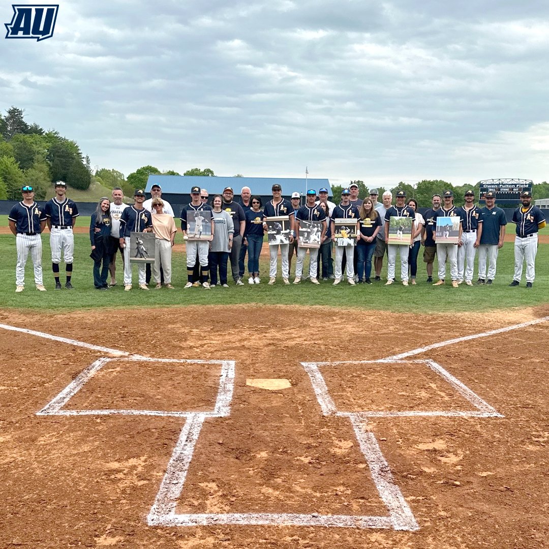 We celebrated our seven @AverettBaseball seniors today. 💙💛 #AverettFamily