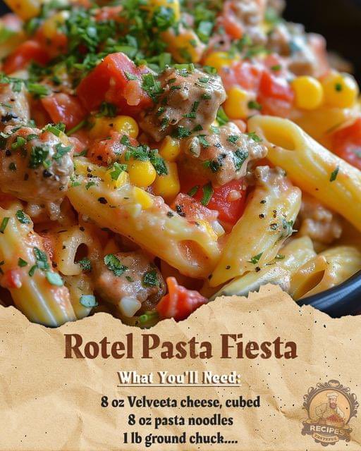 Rotel Pasta Fiesta
Ingredients:
1 lb ground chuck
1 medium onion, chopped
2 bell peppers, diced
8 oz pasta noodles
1 can (10 oz) Rotel tomatoes
8 oz Velveeta cheese, cubed
1 cup shredded cheese
4 oz Blanco Velveeta cheese, cubed
Seasonings: 1 tsp season salt, 1 tsp lemon pepper,