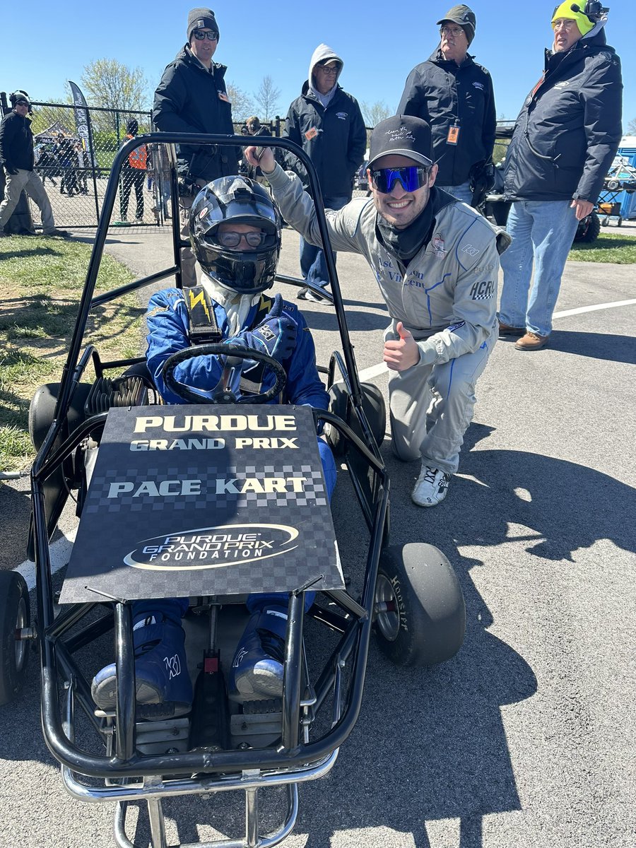 Nothing quite like being asked to be the Pace Kart Driver for the 67th @LifeAtPurdue @purduegrandprix! And, I got to take @PurduePresident on an @IMS Corvette Lap prior to jumping in the kart. 33 karts (including @IndyCarter4 behind me to the green). Thanks for this opportunity!