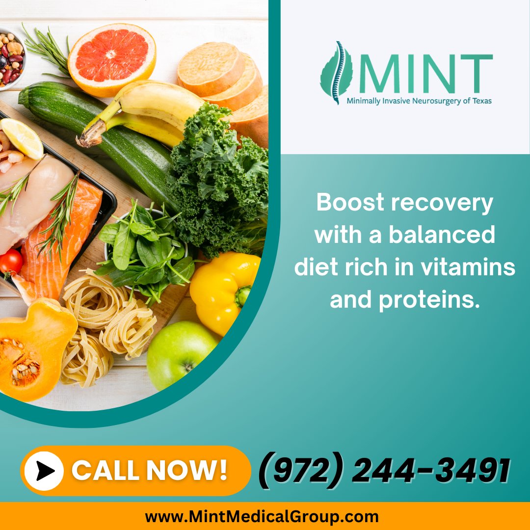 Enhance your recovery from spine surgery with proper nutrition. A balanced diet rich in vitamins and proteins is essential before your procedure in Plano, TX. For detailed guidance, call us at (972) 244-3491. #NutritionMatters #SpineSurgeryRecovery