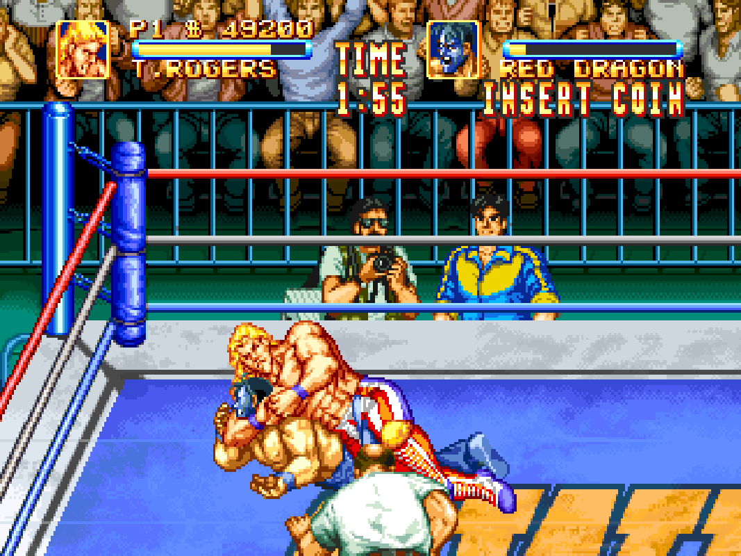 BuscandoElWarp's tweet photo. El juego del día: #3CountBout (#NeoGeo)
Creador: #SNK 1993
Esta sí que es "Lucha libre" tanto arriba del cuadrilátero como en las calles, lánzate por los aires, sigue la pelea debajo del Ring y aplica las mejores llaves para demostrar que eres digno de ser el campeón de la SWF. https://t.co/u1BftOK63V