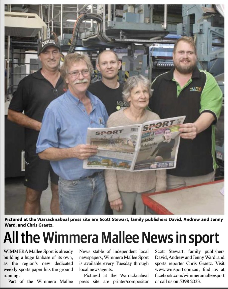 Want to highlight something that happened this week A NEWSPAPER OPENED! Wimmera-Mallee News printed its 1st Tuesday Sports edition.This is the same firm that when other local papers closed because of covid started a new one to keep people informed. This deserves some applause 👏