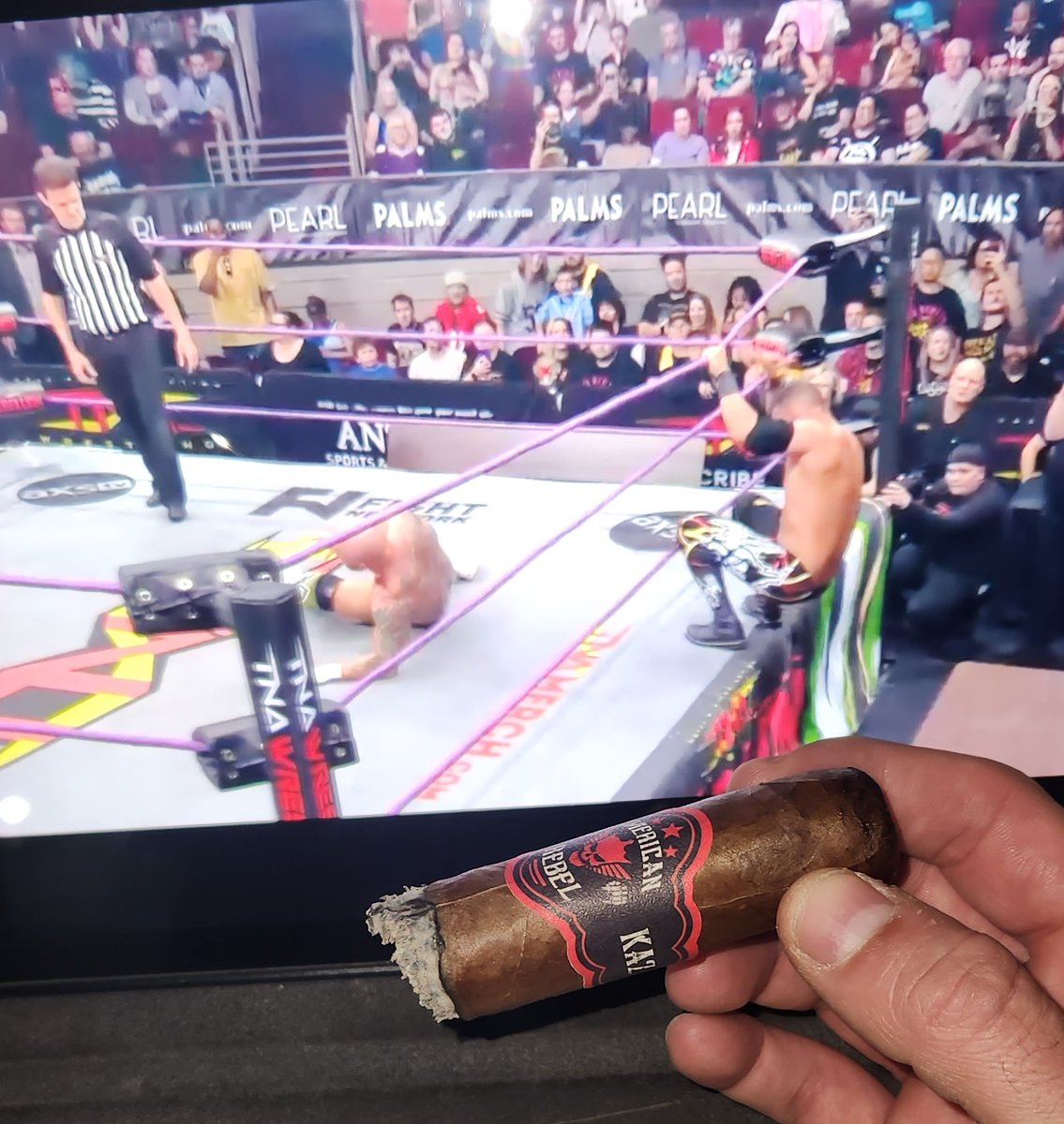 Loving <a href="/ThisIsTNA/">TNA Wrestling</a> #Rebellion #FullMetalMayhem <a href="/FrankieKazarian/">👑 Frankie Kazarian 👑</a>  <a href="/TheEricYoung/">Eric Young</a> with an <a href="/CigarsRebel/">American Rebel Cigars</a> <a href="/americanrebelmj/">Mark Jenkins</a> <a href="/stogiebird/">Stogiebird</a>