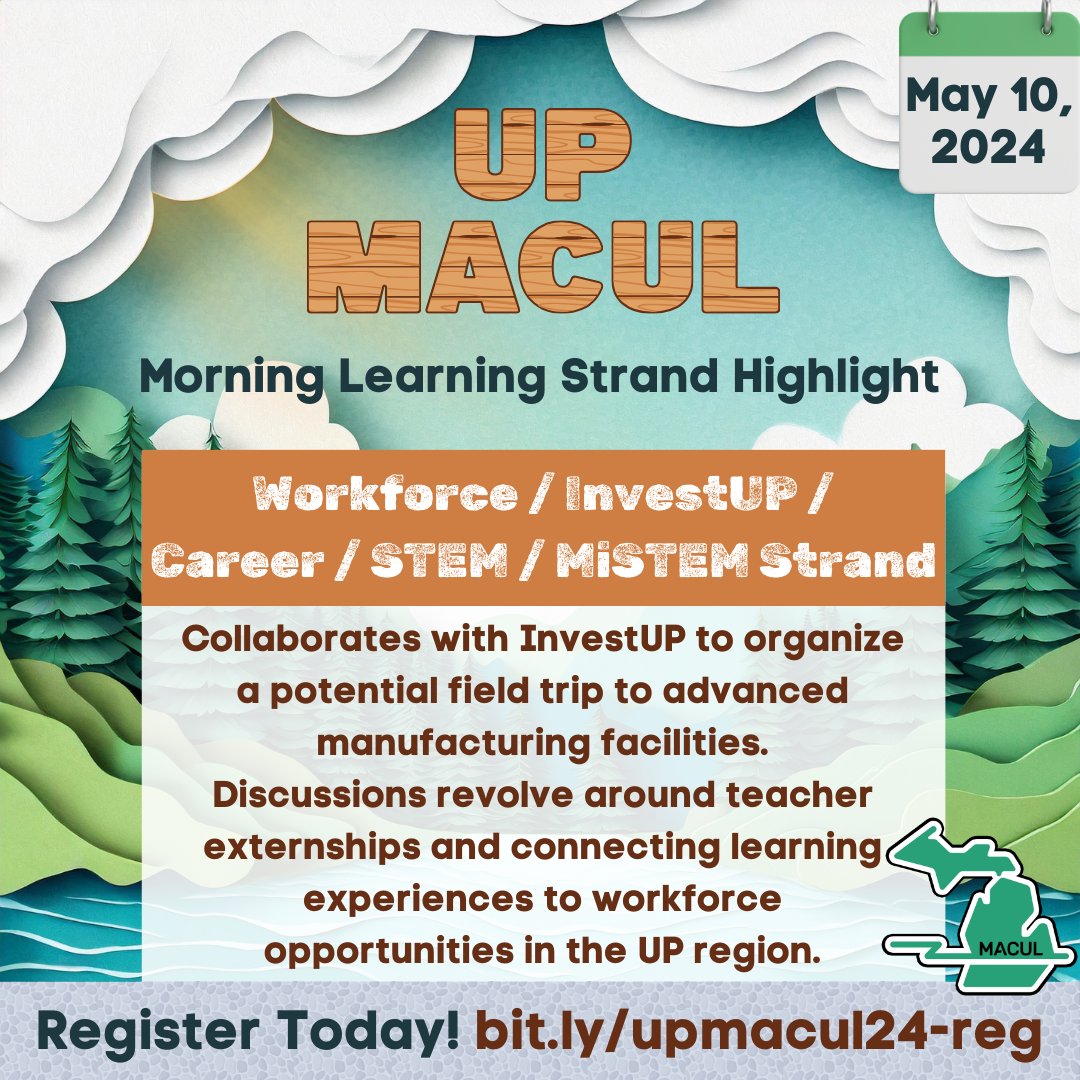 Thinking about attending #upmacul24? We have a whole strand of learning around #CareerReadiness and #STEM just for you! Reserve your spot to experience UP MACUL to learn about these and so much more! bit.ly/upmacul24-reg #miched