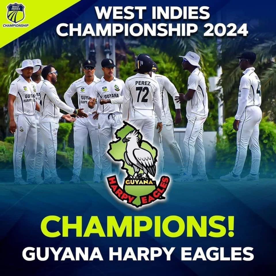 Congratulations to our Guyana Harpy Eagles for successfully defending their title in the Cricket West Indies Regional 4-Day Championships. Well done guys! #Guyana🇬🇾 #Cricket #Champions #CWIRegionalFourDay