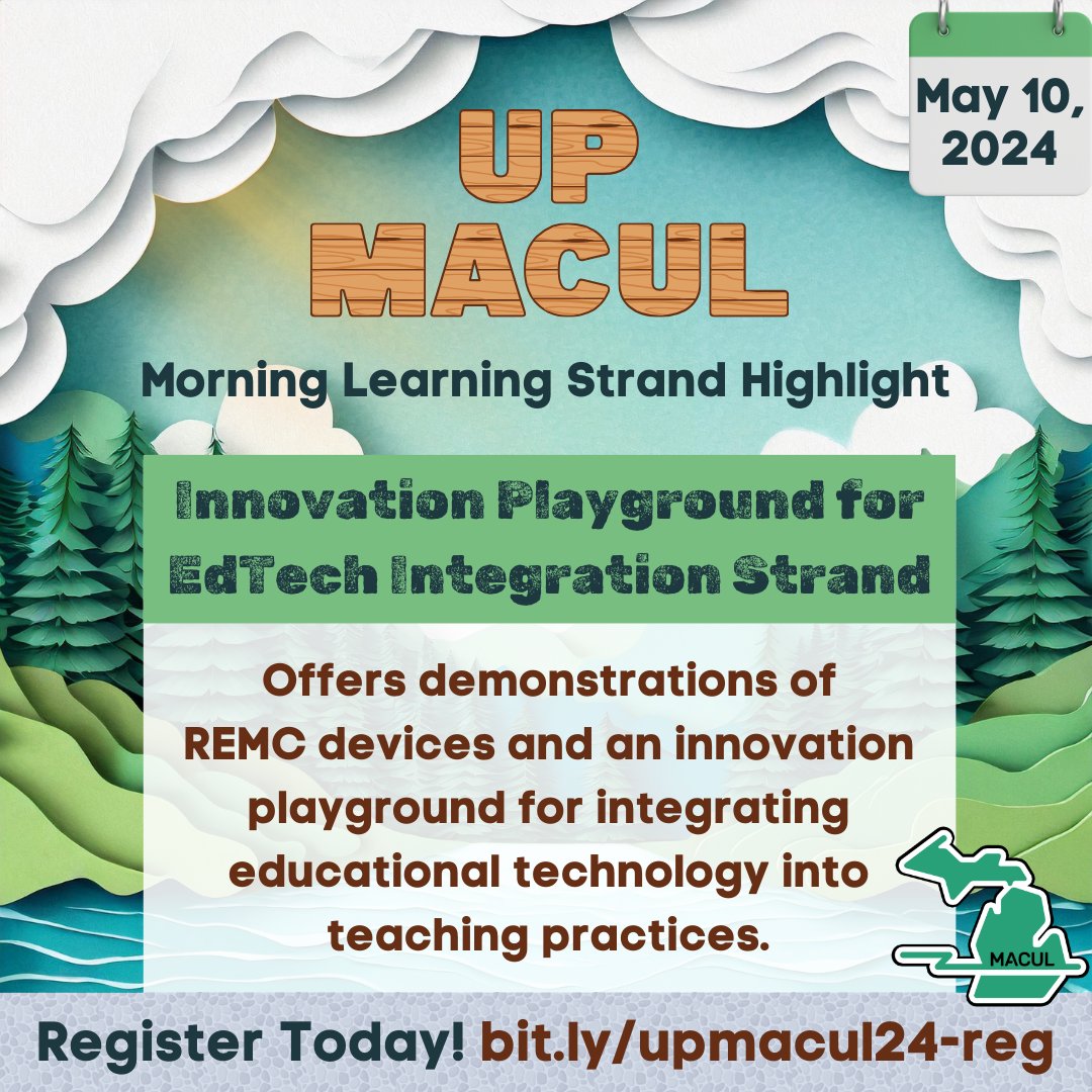 Thinking about attending #upmacul24? We have a whole strand of learning around #EdTech Integration just for you! Reserve your spot to experience UP MACUL to learn about this and so much more! bit.ly/upmacul24-reg #miched