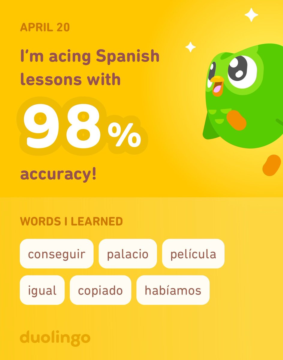 I’m learning Spanish on Duolingo! It’s free, fun, and effective.