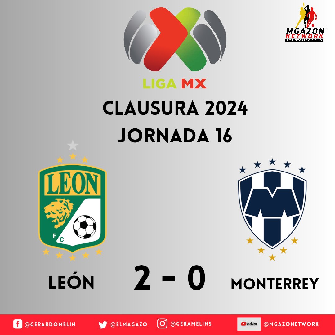 León derrotó a Monterrey 2-0 en la Jornada 16 del #Clausura2024, los autores de los goles fueron anotados por Federico Viñas y Ángel Mena 🦁🤠 🇲🇽⚽🏟️ #LigaBBVAMX #Clausura2024 #ElMagazoMelinPresenta
