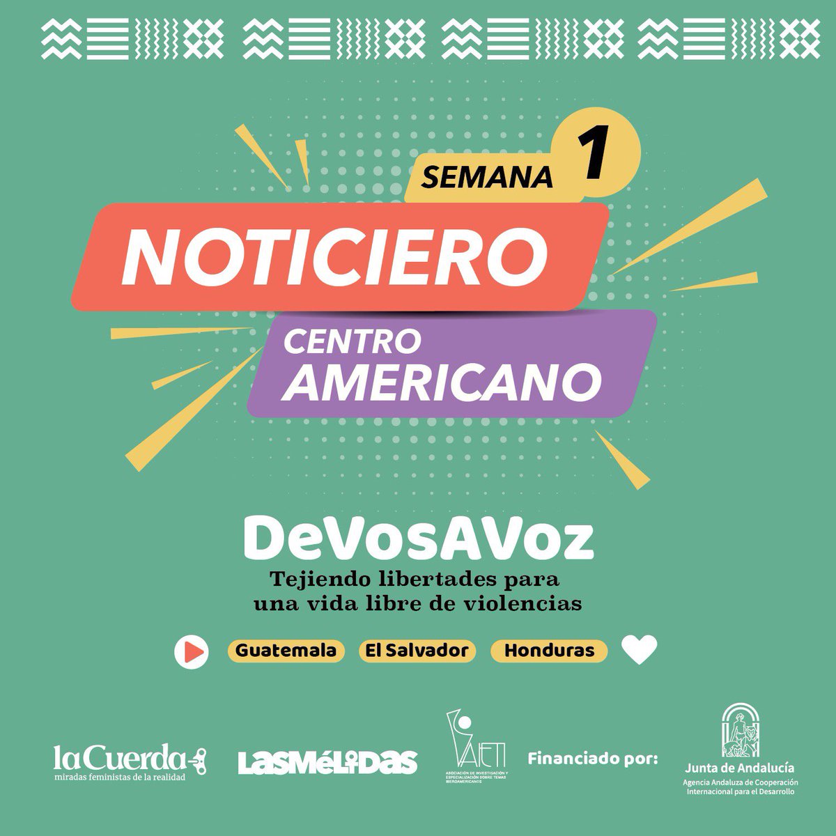 laCuerda2's tweet photo. Te compartimos el Noticiero Centroamericano de la primera semana, en donde se profundizan temas coyunturales que impactan en las mujeres de Honduras, El Salvador y Guatemala.
Escuchalo aquí: https://t.co/gWG5BhcSus
#DeVosAVoz
#TejiendoLibertades
#VidasLibres
#Feministas https://t.co/PV27r4NXFI