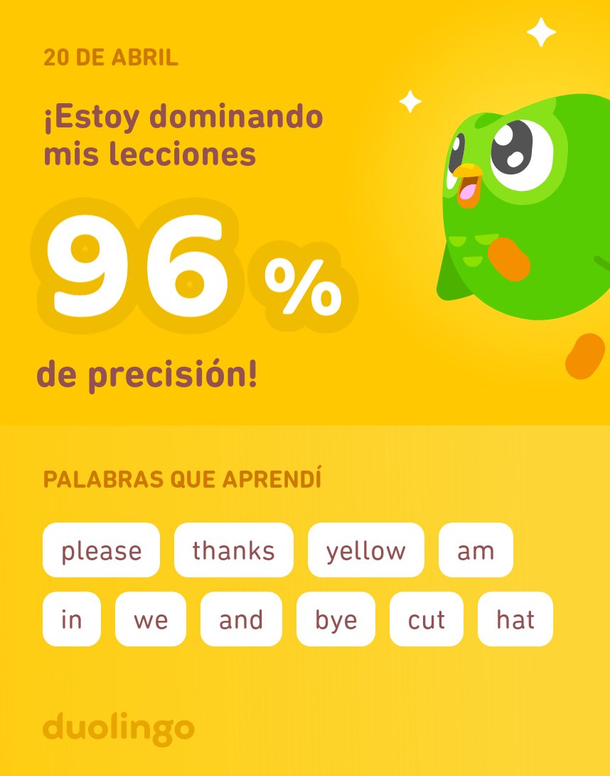 1993Wsse's tweet photo. ¡Estoy aprendiendo inglés en Duolingo! Es gratis, divertido y efectivo. https://t.co/MLVKhIlGv0