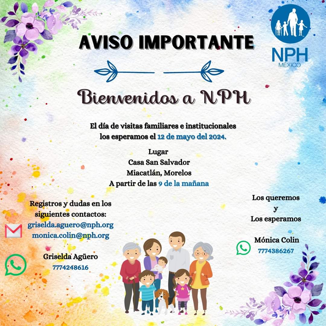 NPHMexico's tweet photo. Este domingo 12 de mayo del 2024, la magia de la familia se reúne en Casa San Salvador, Miacatlán, Morelos, a partir de las 9 de la mañana. 🤗 💕
Tu familia te espera con los brazos abiertos. ¡No te lo pierdas!😊
NOTA: No olviden confirmar
#nphmexico #nphesfamia https://t.co/zjlmWqir9U