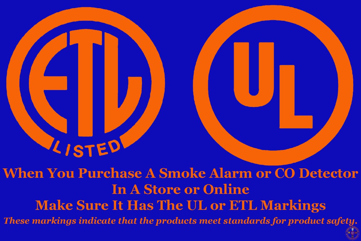 When you purchase a Smoke Alarm or CO Detector, in a store or online, make sure it has the UL or ETL markings.
These markings indicate that the products meet standards for product safety.

#MTVCT #Montville #MontvilleCT #CT #Connecticut #HomeSafety #FireSafety #FamilySafety