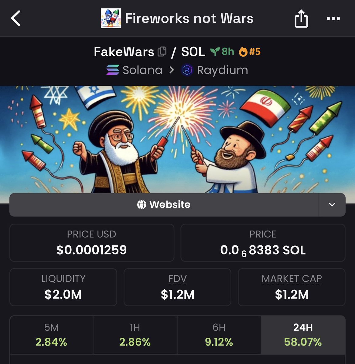 PythonDev01's tweet photo. SCAM ALERT 🚨
Trending coin $FakeWars / #FakeWars - Fireworks Not Wars is a #SCAM
Being botted by addresses who all own a coin called “high on solana” the groups past #rugpull
Liquidity is unlocked, rugpull imminent!
#Solana #Crypto #memecoin #Altcoins $SOL https://t.co/y7W66ERZiA