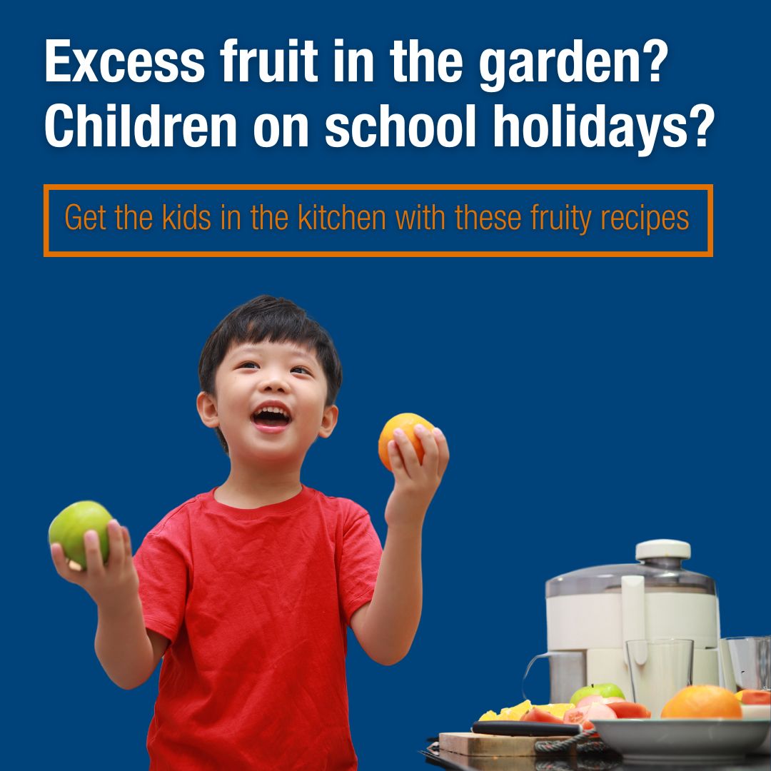 ❓ Excess fresh fruit in your garden and 🧒 children to entertain these holidays? 🏡 If you live in an area affected by fruit fly, produce can be juiced, cooked, pureed, dried, grated, or frozen. 👉 To avoid food waste & get your kids in the kitchen, visit ow.ly/Exnb50RiGb3