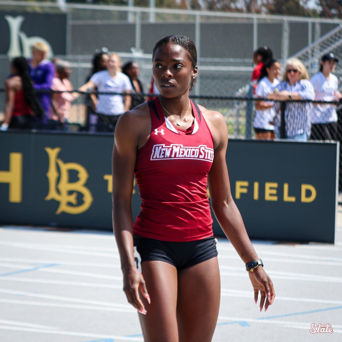 NMStateXCTF's tweet image. 𝗧𝗮𝗹𝗸 𝗮𝗯𝗼𝘂𝘁 𝘀𝗽𝗲𝗲𝗱!💨

Aliyah Logan records the top collegiate time in the 100m hurdles, finishing fourth overall with a time of 13.20!

#AggieUp