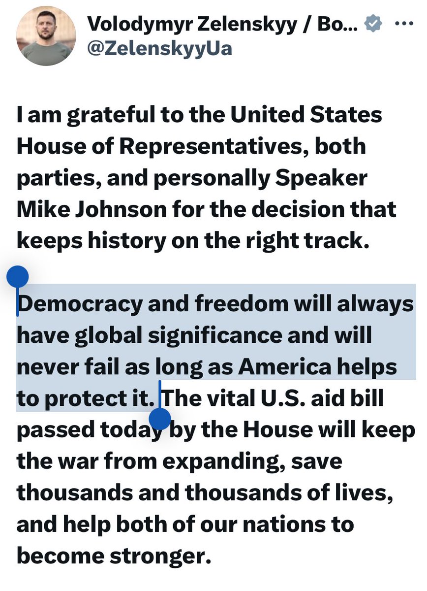 Zelensky: “Democracy and freedom will always have global significance and will never fail as long as America helps to protect it.”