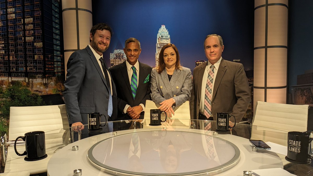 The required State Lines pic on @MyPBSNC . @dreakcorona & I must get more creative. @Billy_K_Ball , @dawnbvaughan, @mitchkokai & @Rao4Morrisville ....thanks! (Steve Rao earned his 1st viewer feedback of disagreement w his analysis! The ice is broken. pbs.org/video/april-19…