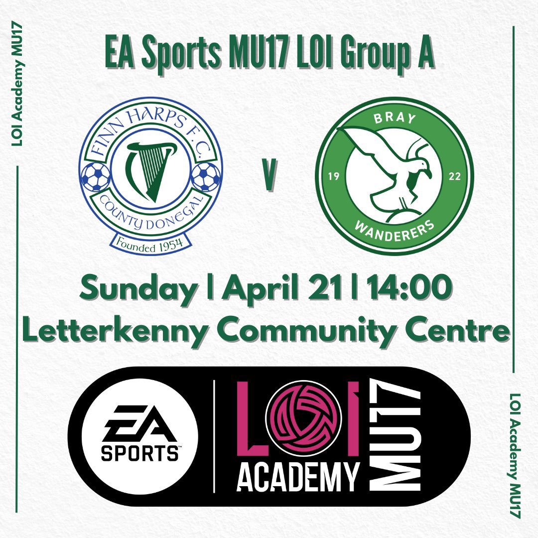 Safe travels and best of luck to our U17s who are on the road to Donegal today. They will face Finn Harps at the Letterkenny Community Centre. Kick-off in the EA Sports LOI Group A game is set for 2.00pm. #Seagulls 🟢⚪️