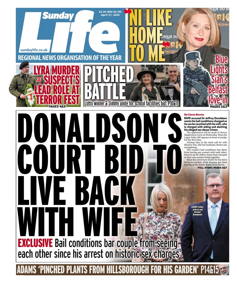 Morning, readers. Here's a look at today's front page of the Sunday Life.