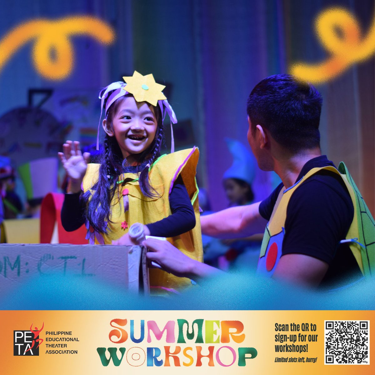 petatheater's tweet photo. Ignite your child's passion for the performing arts this summer with PETA! 🎵🎭

Make this a summer to remember! 🧡 Sign-up today: https://t.co/67nxPsEQUF

#PETAWorkshops #PETASummerWorkshop2024 #philippinetheater #theaterworkshop #phtheater #theater https://t.co/3F3W1zwT7r