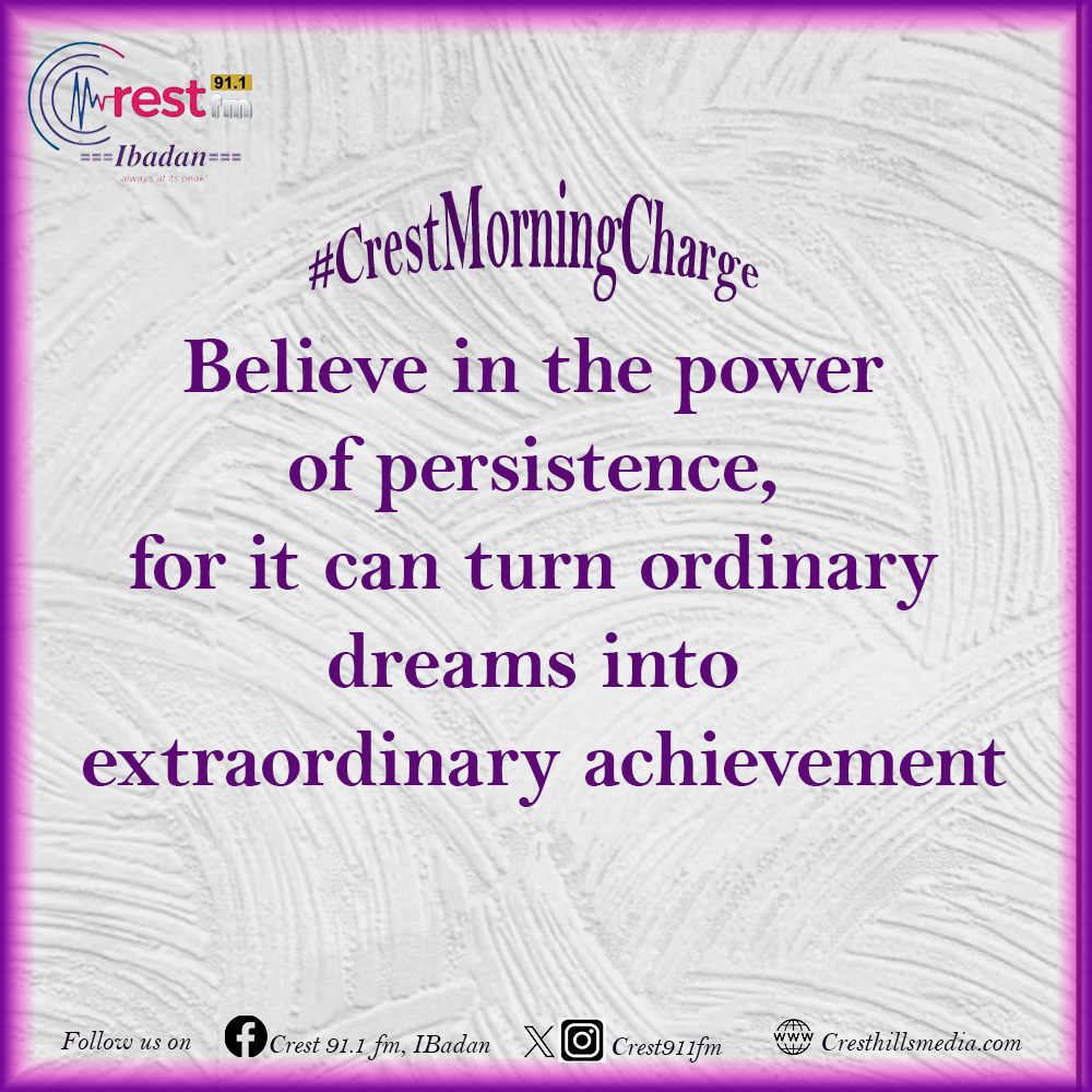 Crest Morning Charge
#crest911fm #DailyInspiration #RiseAndGrind #MindsetMatters #NewDayNewGoals #morningmotivation