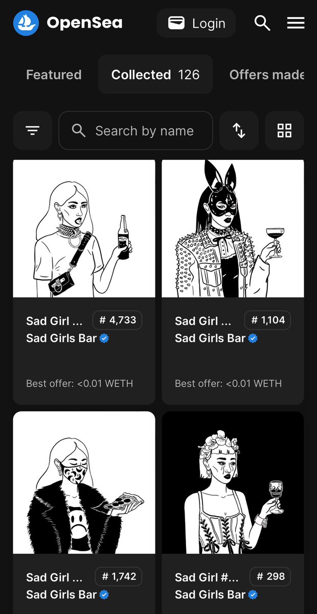 Don’t be sad, girls, even though it’s a bear market I gotchu! @sad_girls_bar purchase on @opensea ❤️