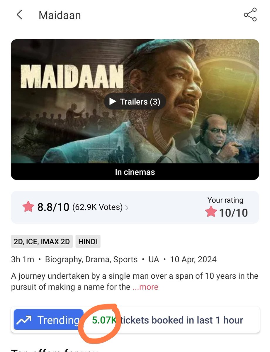 #Maidaan 5k+ tickets sold in last hour🔥🔥🔥🔥🔥

Masterpiece will find it's audience... 

#MaidaanWinningHearts
#MaidaanReview